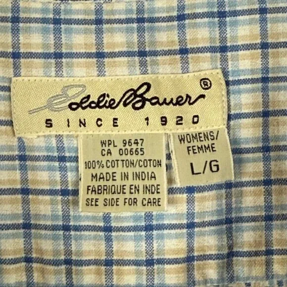 Eddie Bauer Top Womens L Sleeveless Button Up Blue Plaid Lightweight Outdoor - Picture 5 of 7